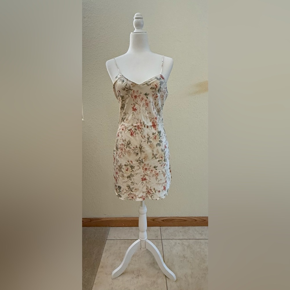 Elegant Cream Floral Silk Dress